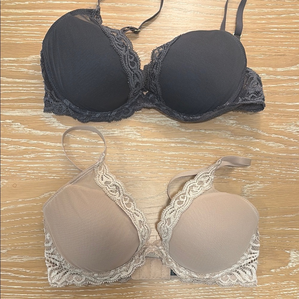 Natori Feathers Contour Plunge Bra - Charcoal and Tan